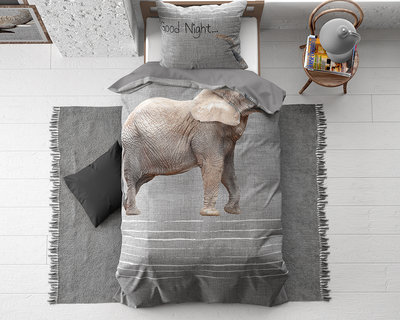 Dreamhouse Goodnight Elephant Grey Dekbedovertrek Katoen