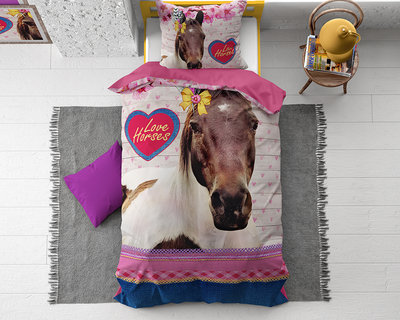 Dreamhouse Love Horse Pink Dekbedovertrek Katoen